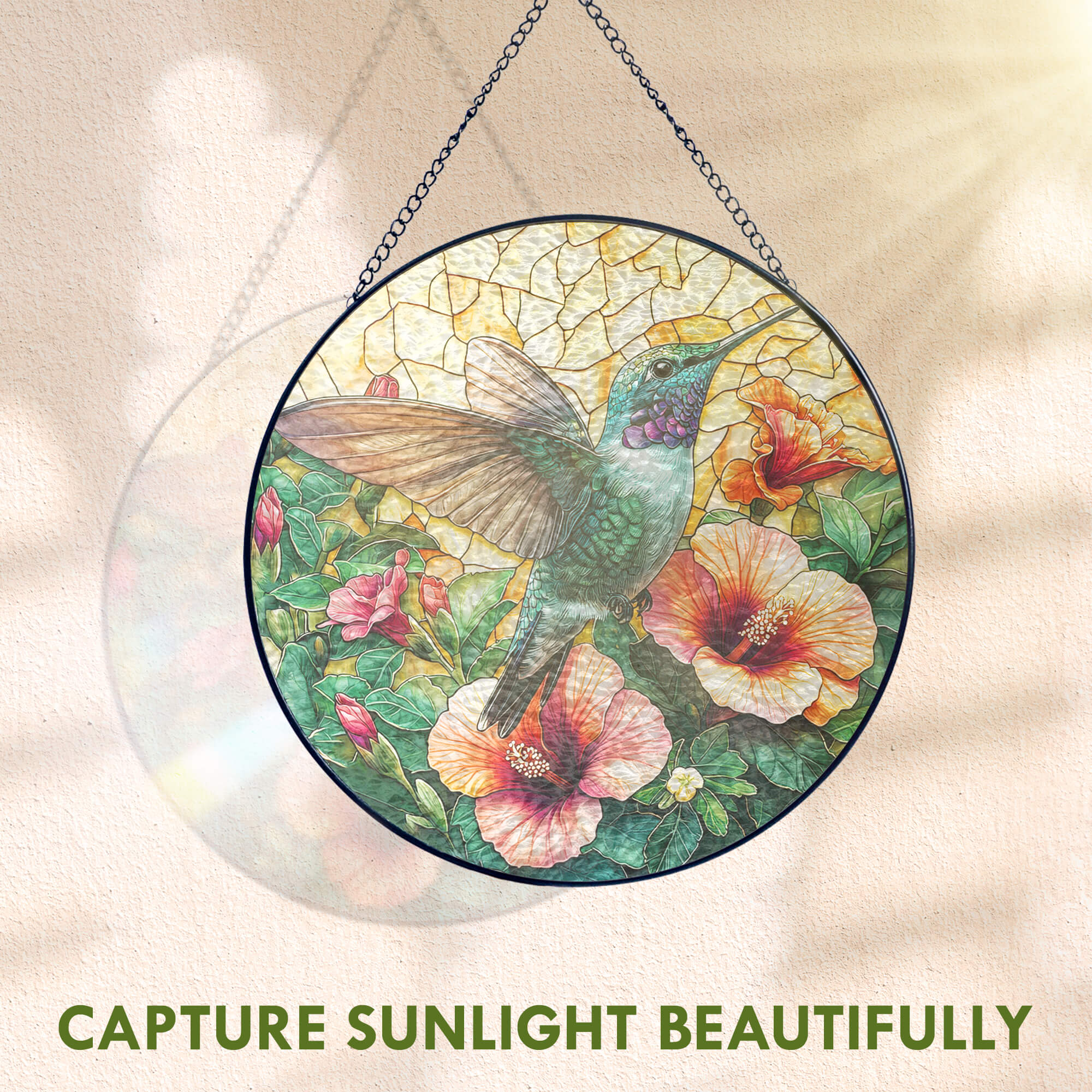 Bimipi Hummingbird Stained Glass Suncatcher – Colorful Flower Window Art, Handmade Durable Glass Ornament, Perfect Gift for Nature Lovers 3-Day Shipping