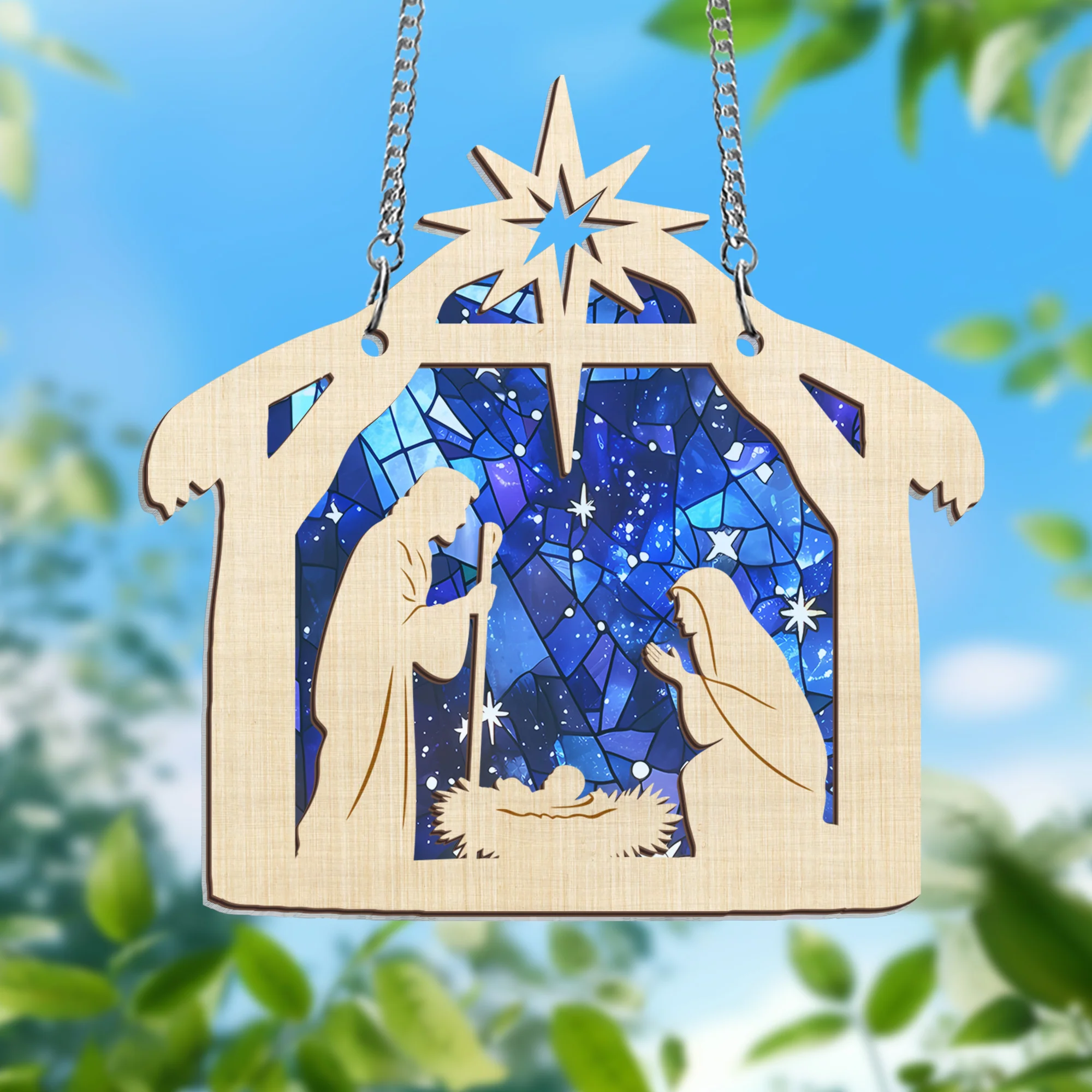 Nativity Jesus Birth 2 Layered Hanging Suncatcher