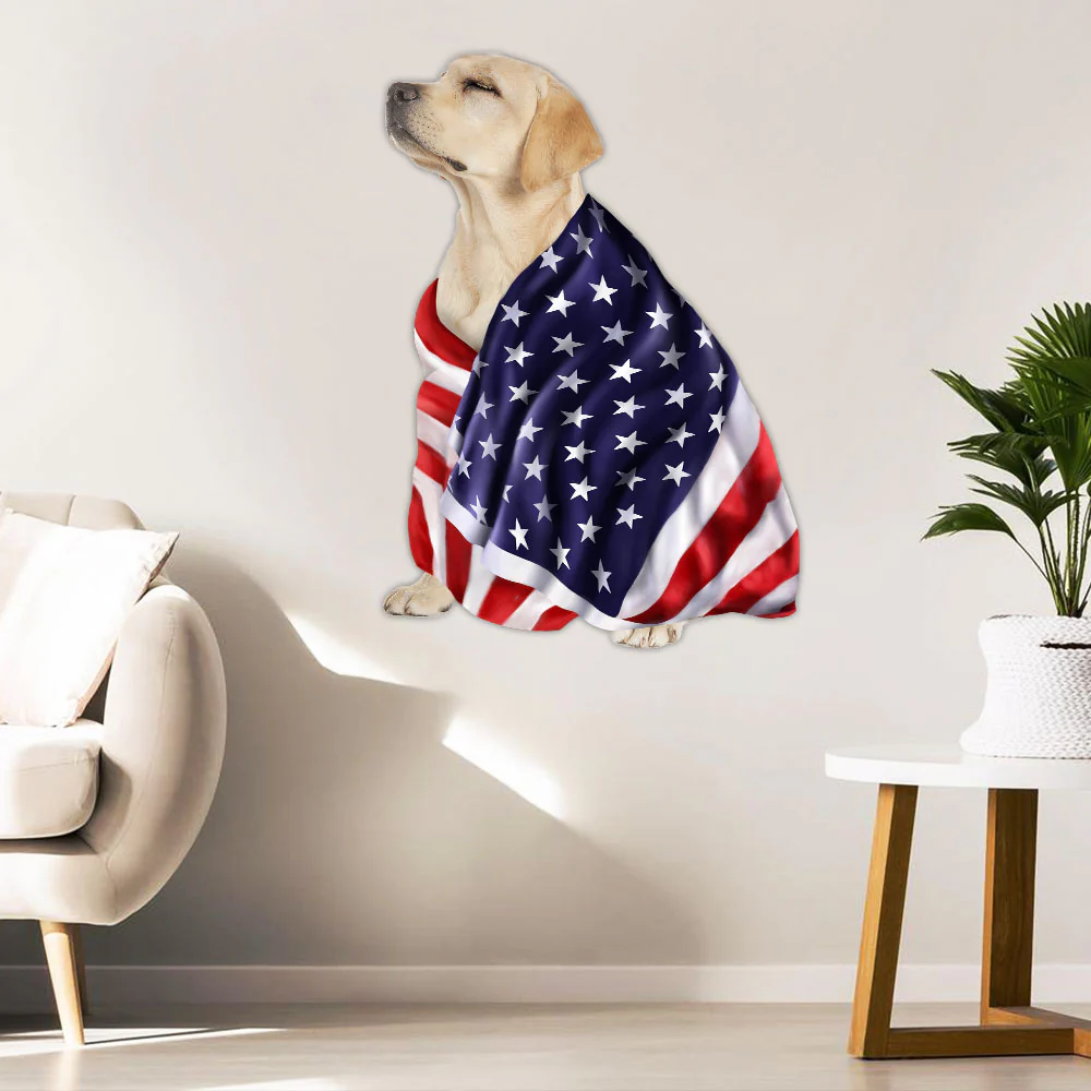 Yellow Labrador Retriever Metal Sign Dog Wrapped In Glory American Patriot