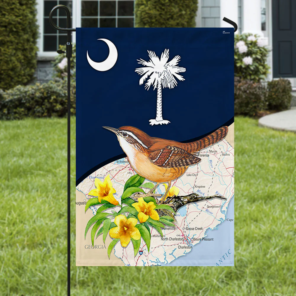 Carolina Wren with Yellow Jessamine, South Carolina Flag