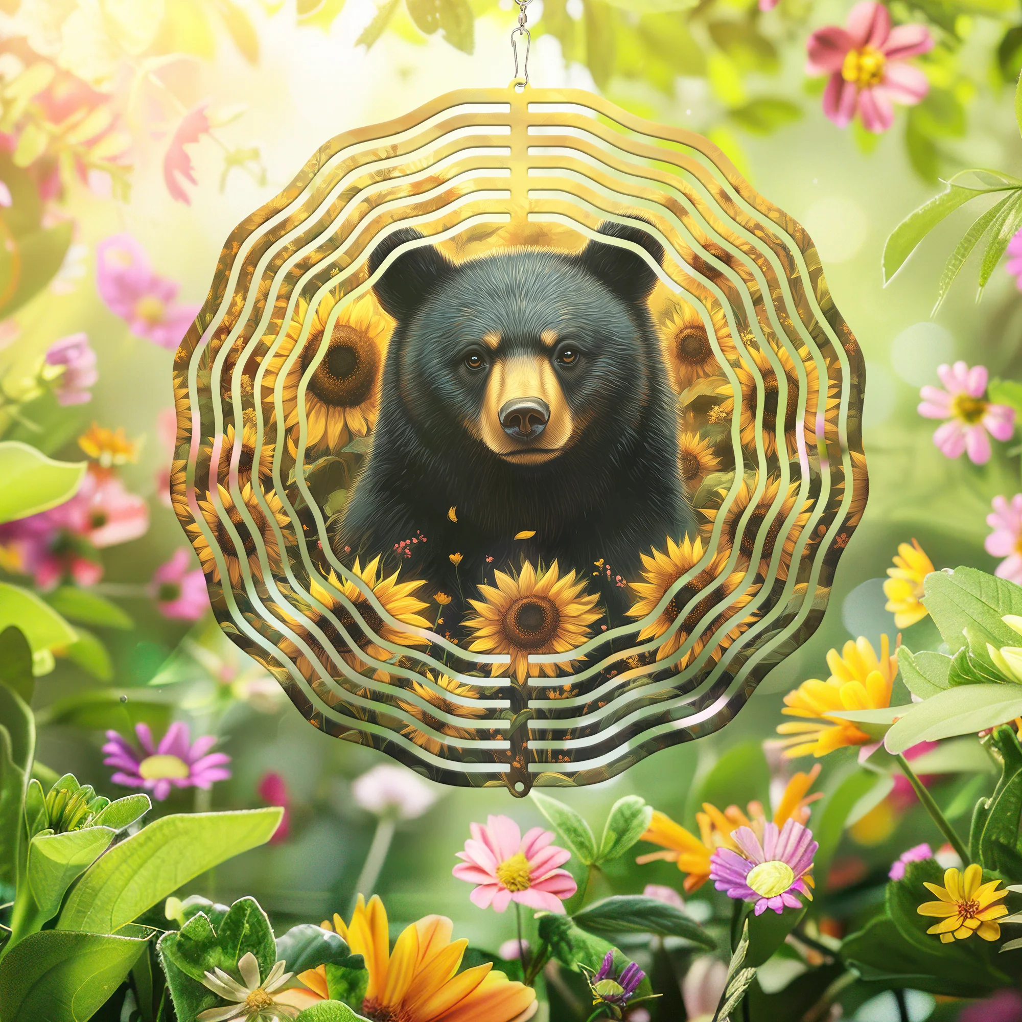 Black Bear with Sunflowers Wind Spinner