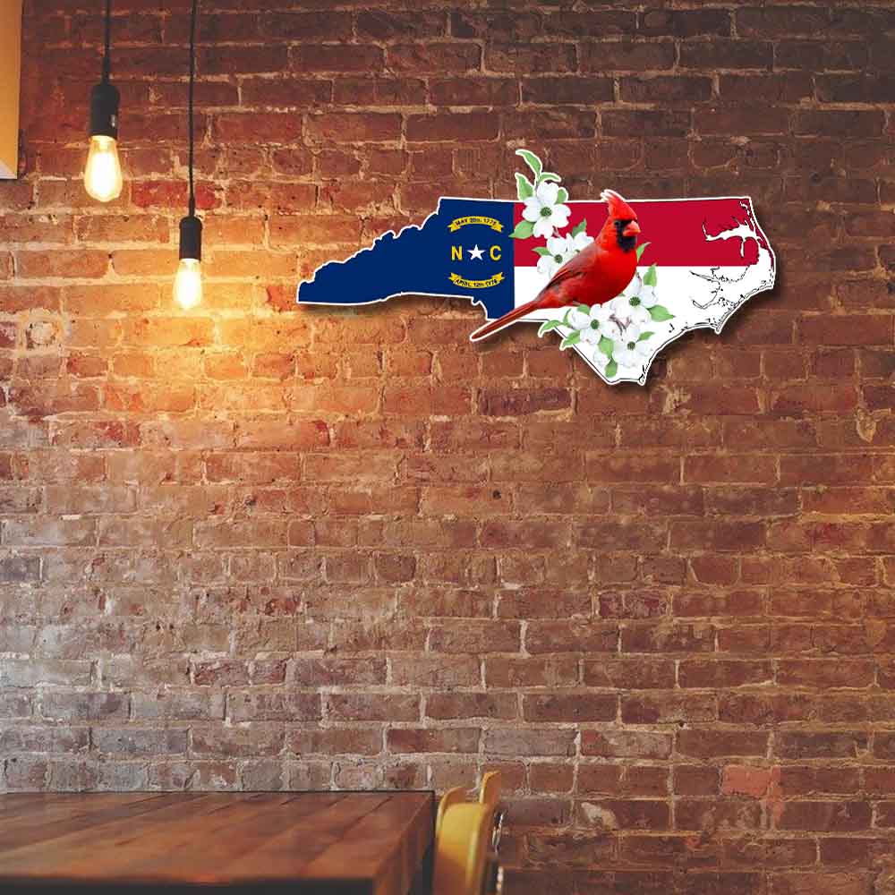 North Carolina State Dogwood Flower and Cardinal Hanging Metal Sign