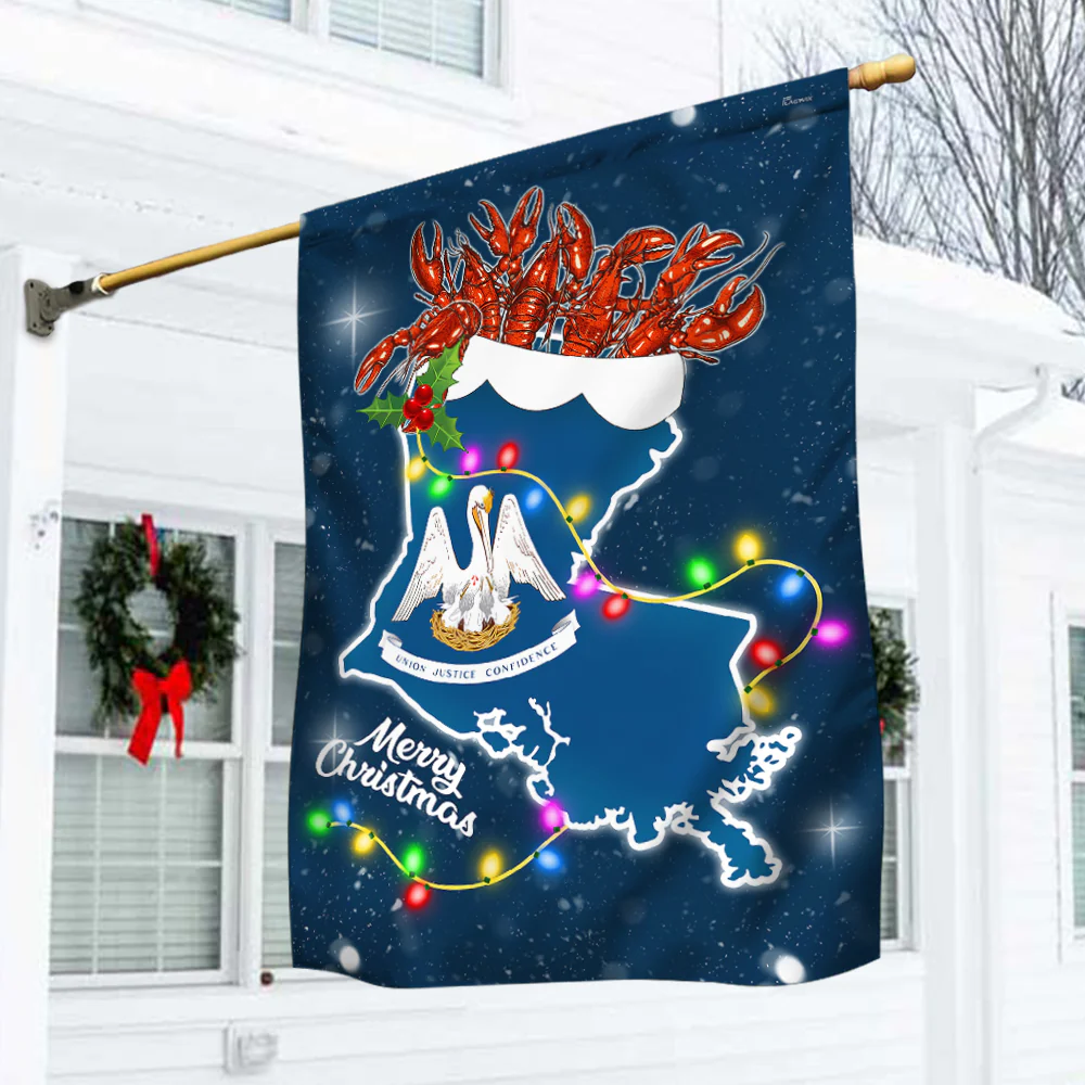 Louisiana Christmas Flag Crawfish