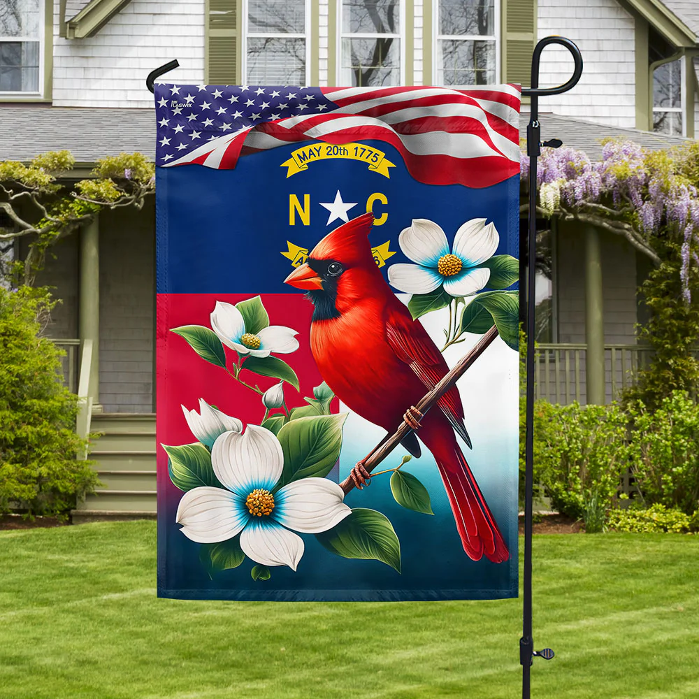 North Carolina State Dogwood Flower and Cardinal Flag