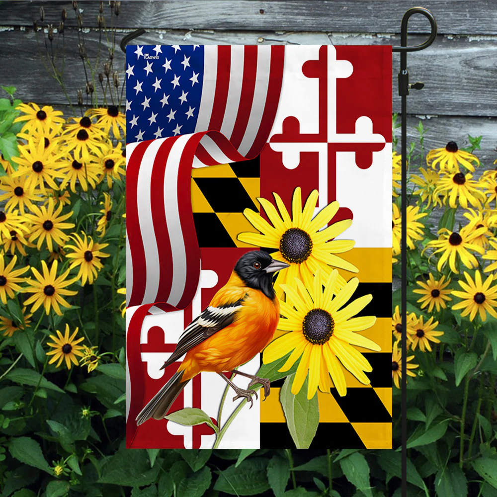 Maryland Black-eyed Susan Flower and Baltimore Oriole Bird Flag MLN1141Fv2 3-Day Shipping