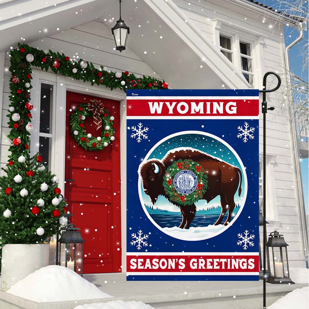 Wyoming Christmas Season's Greetings Flag