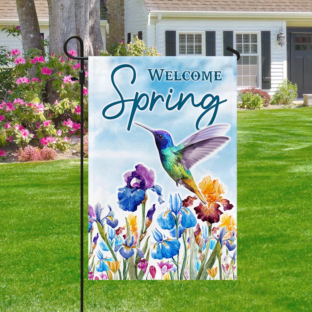 Welcome Spring Flag with Hummingbird Spring Design for Outdoor Home Decor