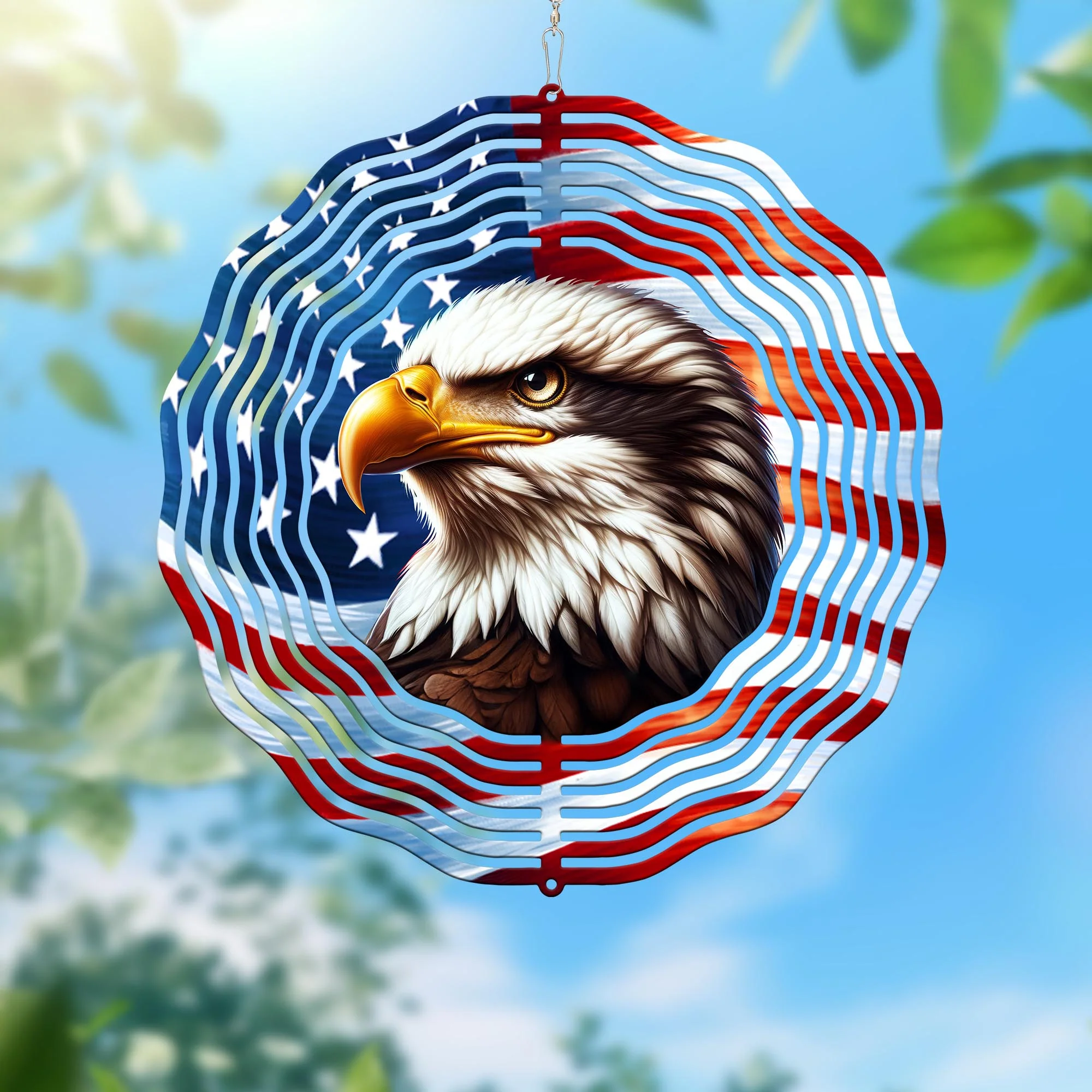 Patriotic Eagle With American Flag Wind Spinner