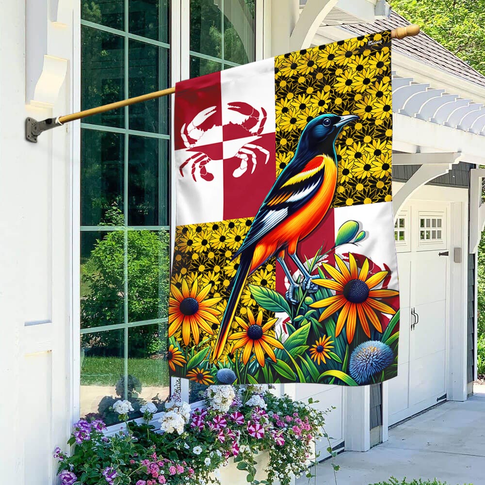 Bimipi Maryland State Baltimore Oriole Bird and Black-eyed Susan Flower Flag