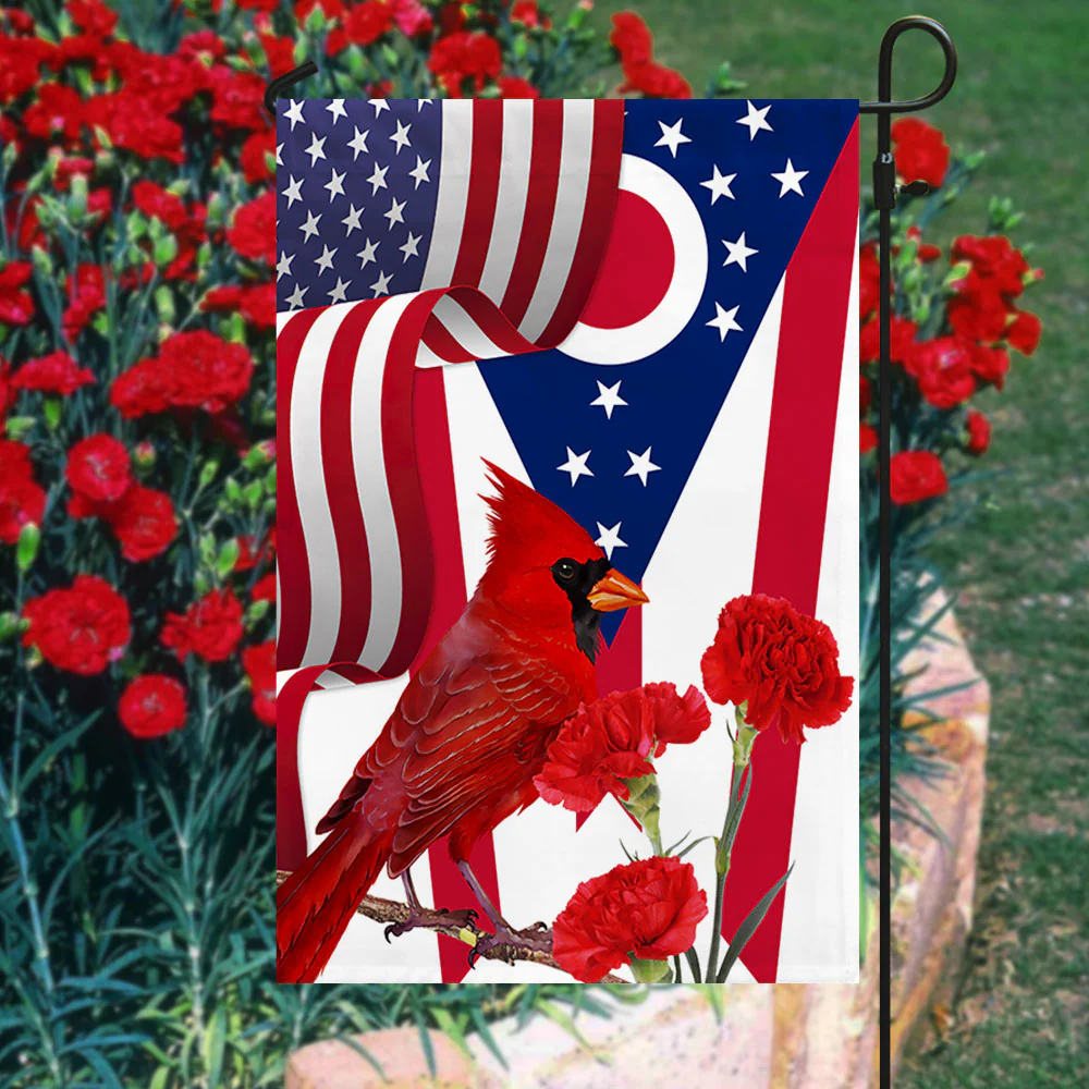 Ohio State Cardinal and Scarlet Carnation Flower Flag MLN1141Fv23