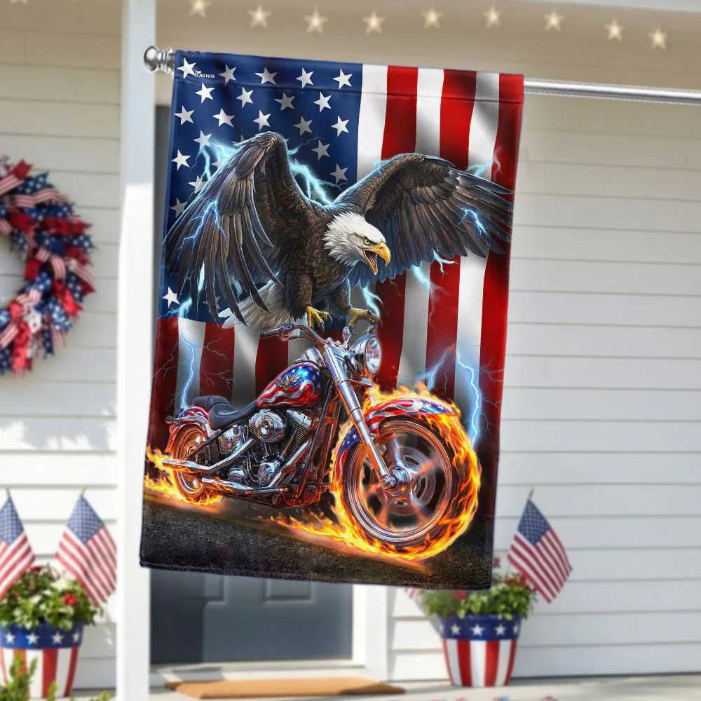 Motorcycle Flag, Patriotic Eagle Motorcycle for Biker Lover Decoration