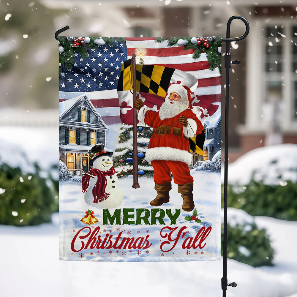 Santa Claus Merry Christmas Y'all, American Maryland Flag TPT1305Fv2