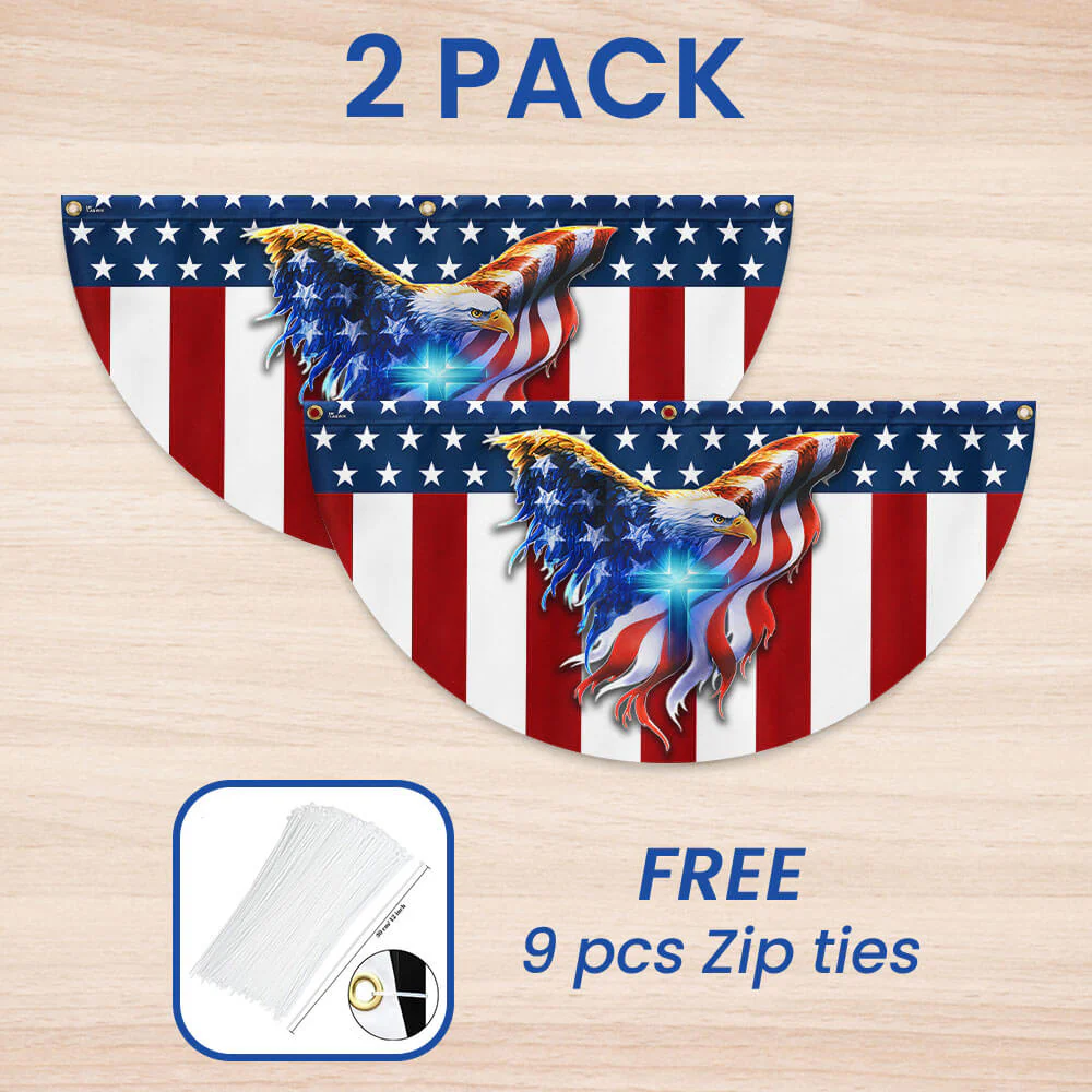 Patriotic Eagle with Christian Cross American Non-Pleated Fan Flag