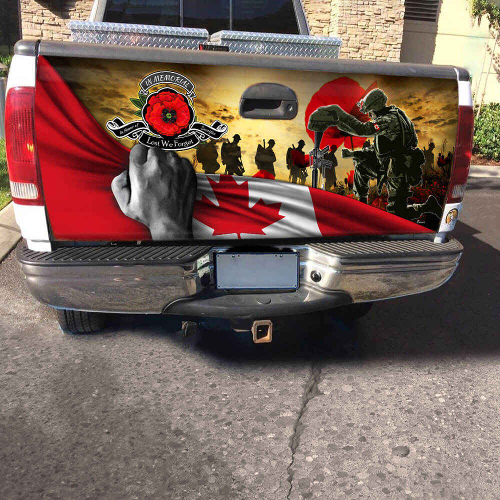 Lest We Forget Poppy Flowers Canadian Veteran Truck Tailgate Decal Sticker Wrap