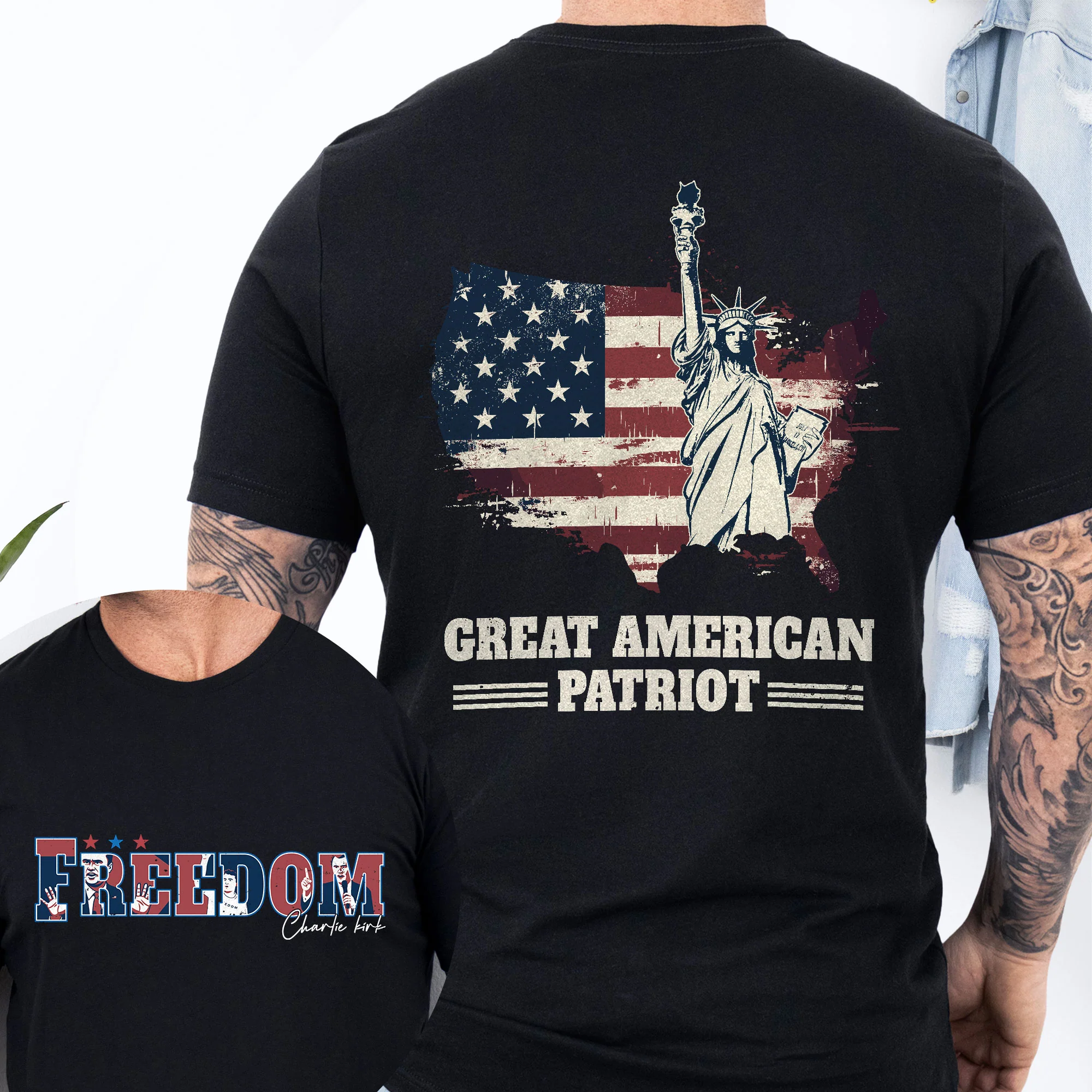 Charlie Kirk Great American Patriot T-Shirt with Statue of Liberty