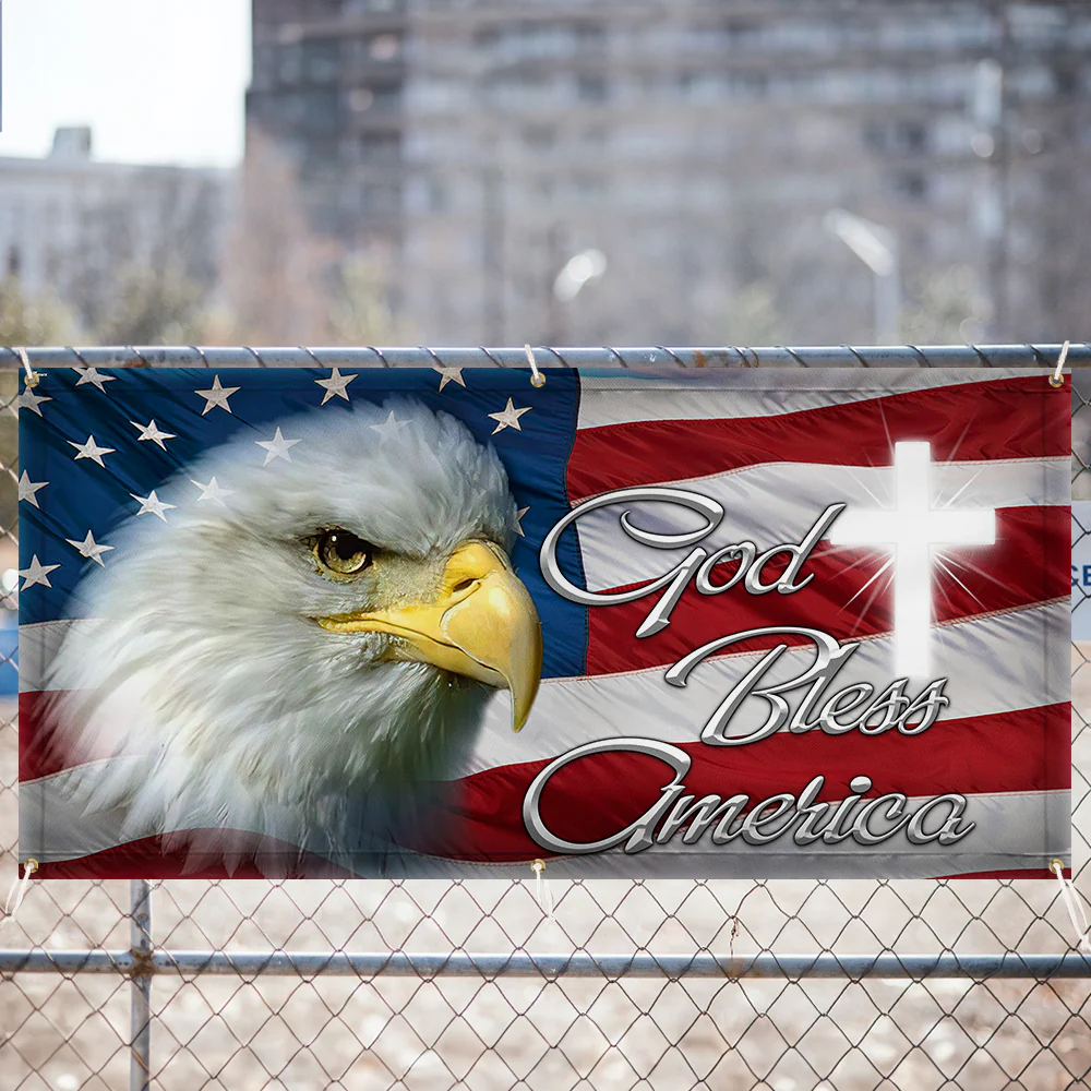 Patriotic Eagle God Bless America Fence Banner