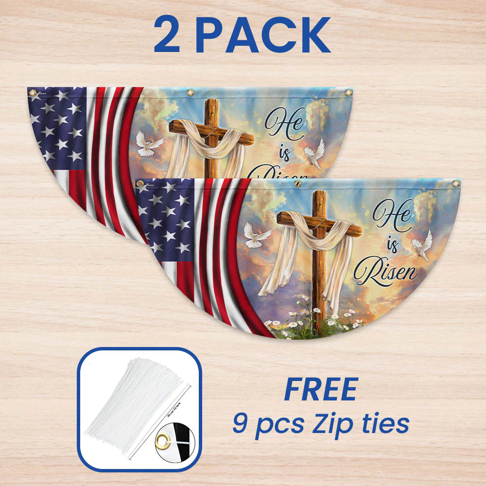 Jesus Christian Cross Easter Resurrection of Jesus He Is Risen Non-Pleated Fan Flag