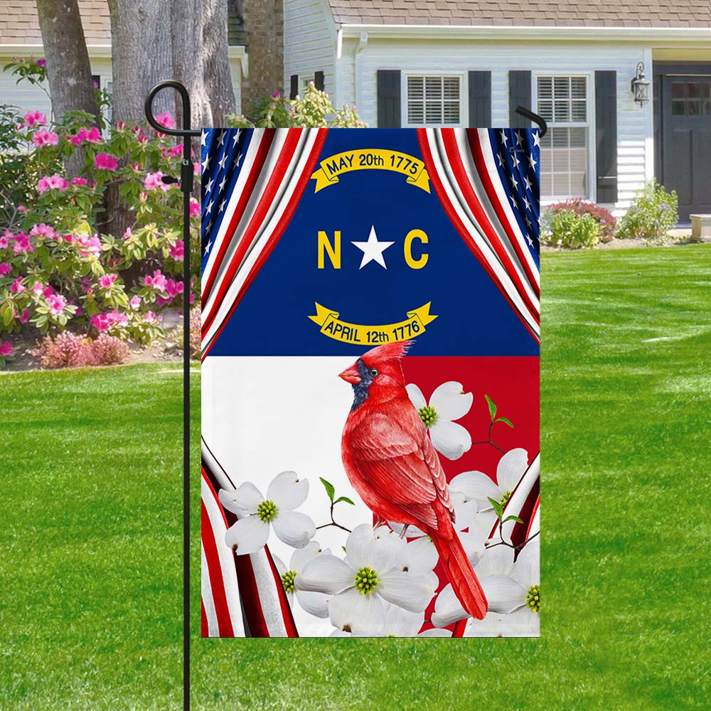 North Carolina Flag With Cardinal and Flowering Dogwood Flag TPT812Fv1