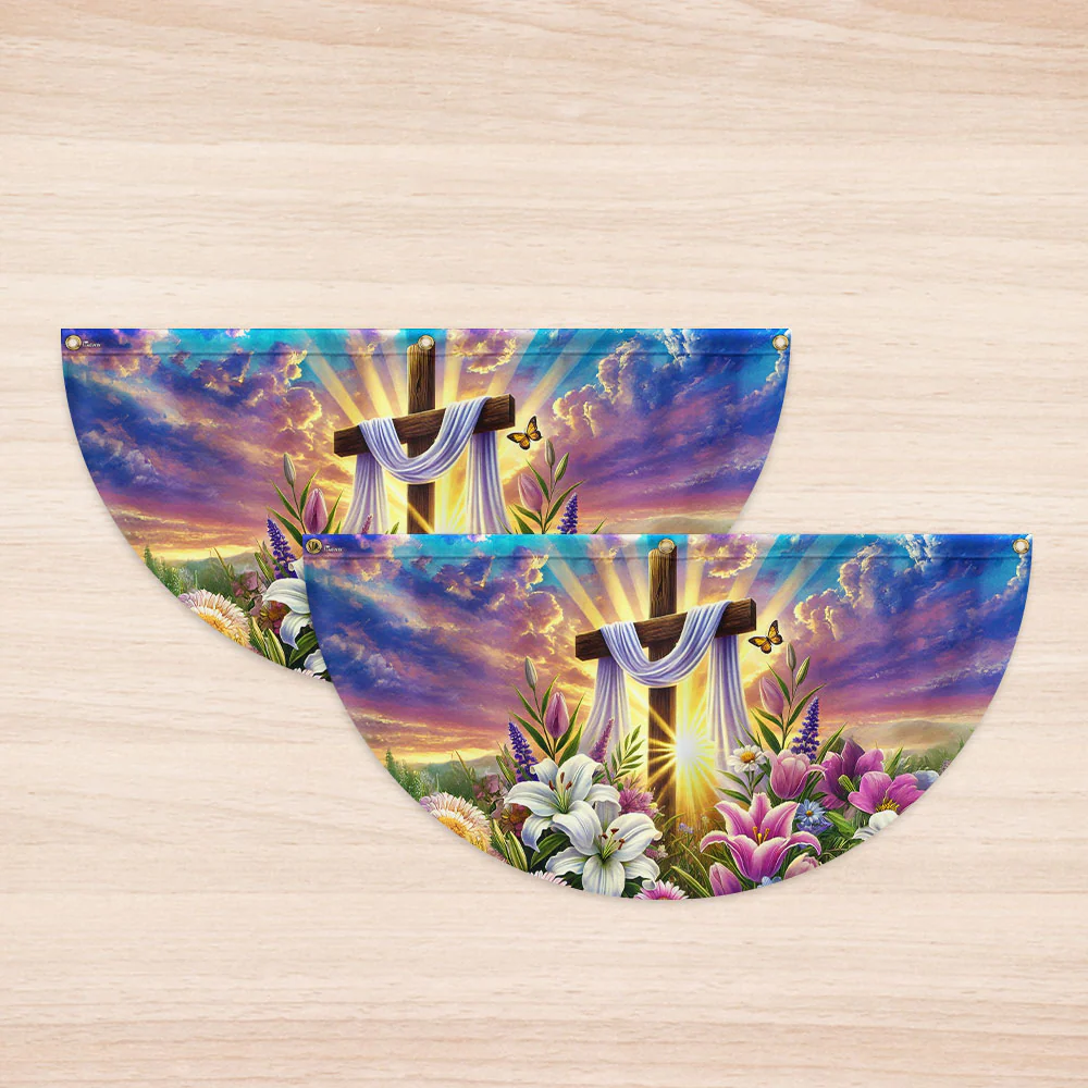 Easter Christian Cross Non-Pleated Fan Flag