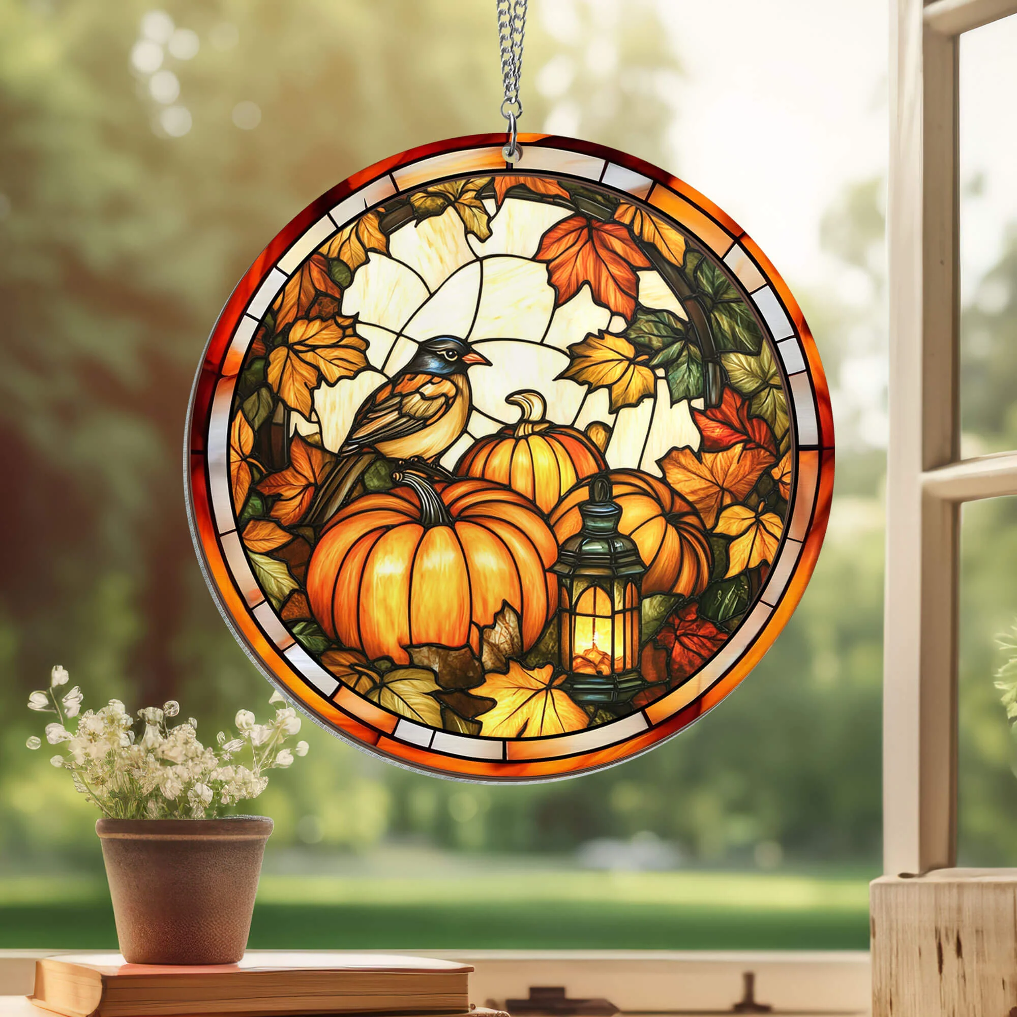 Fall Pumpkins Thanksgiving Halloween 2 Layered Hanging Suncatcher