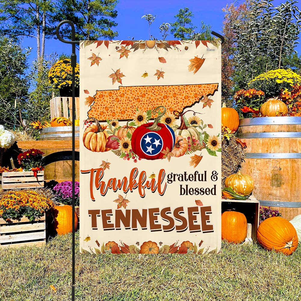 Thanksgiving Tennessee Flag Thankful Grateful And Blessed Halloween Pumpkin Fall Flag TPT1130Fv1
