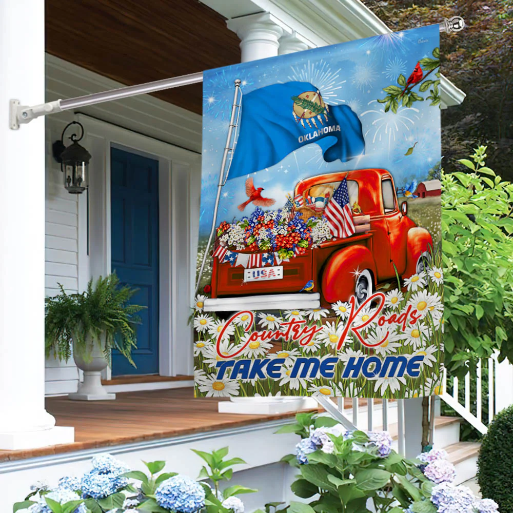 Oklahoma Take Me Home Country Roads Red Truck Flag MLH1684Fv3