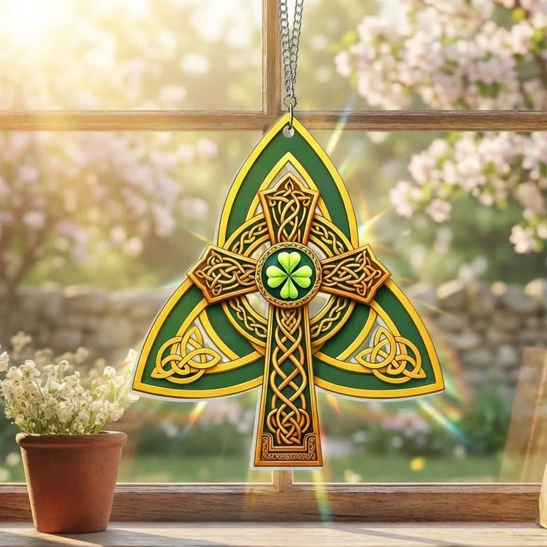 Irish Shamrock Celtic Knot Cross St. Patrick's Day Window Suncatcher