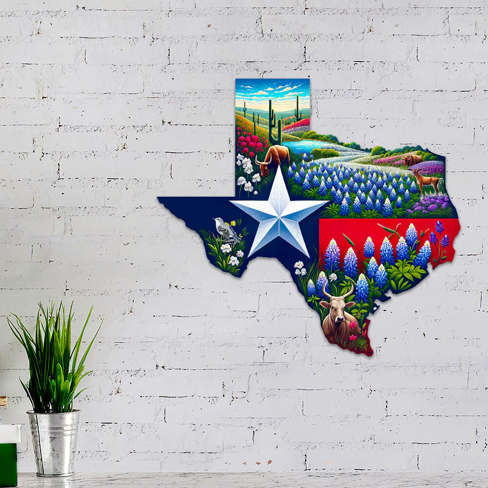 Texas Bluebonnet Map Hanging Metal Sign