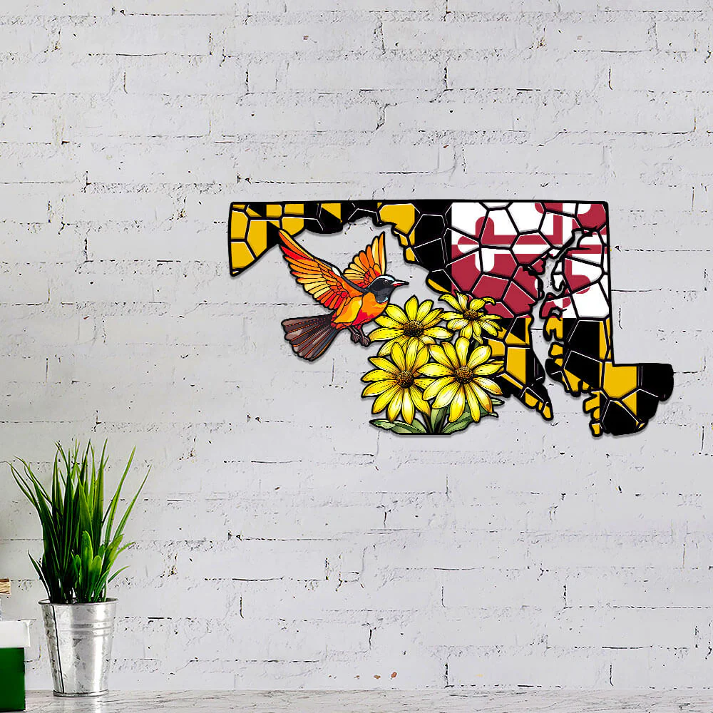 Maryland Black-eyed Susan and Flower Baltimore Oriole Bird Metal Sign TPT1035MSv2