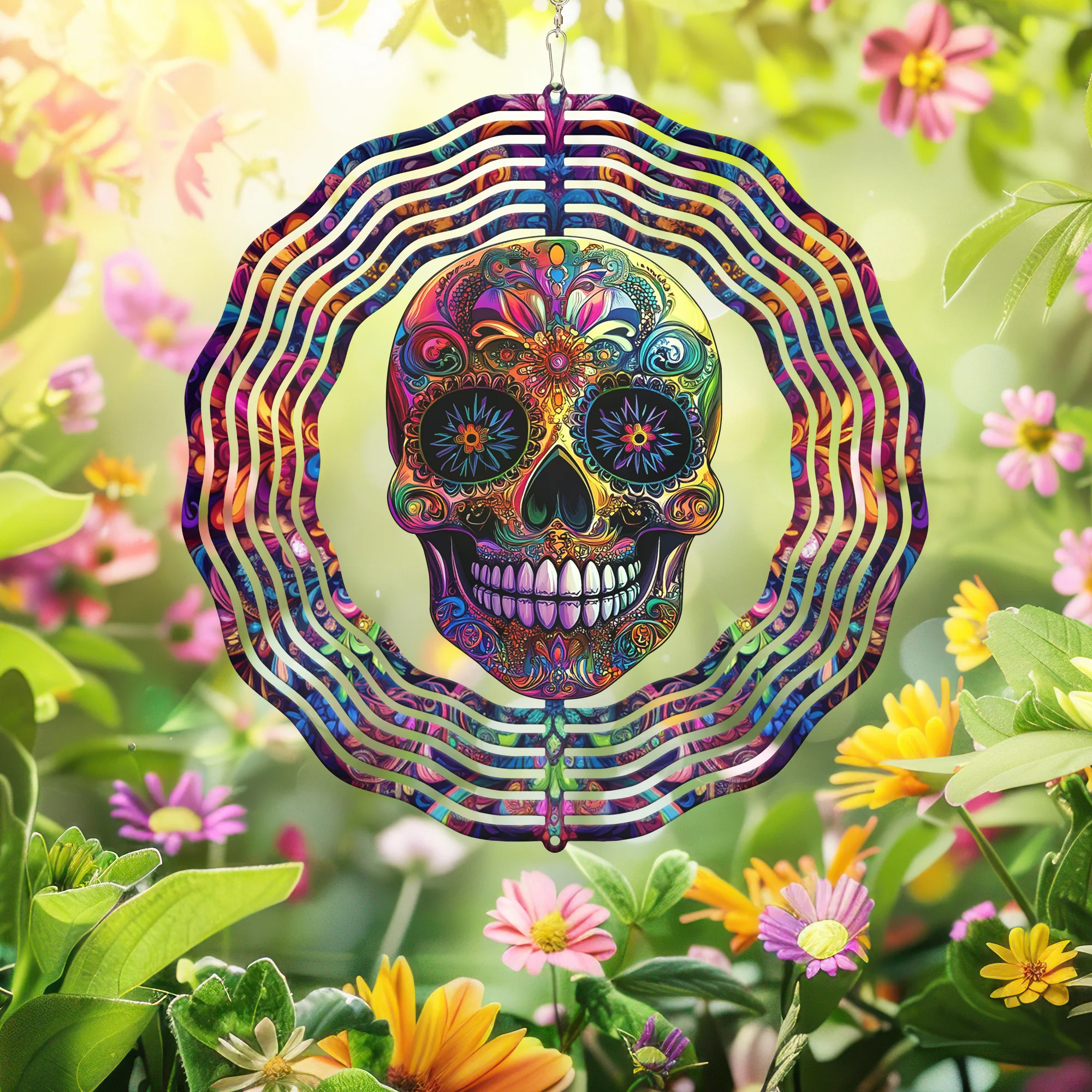 Floral Sugar Skull Wind Spinner