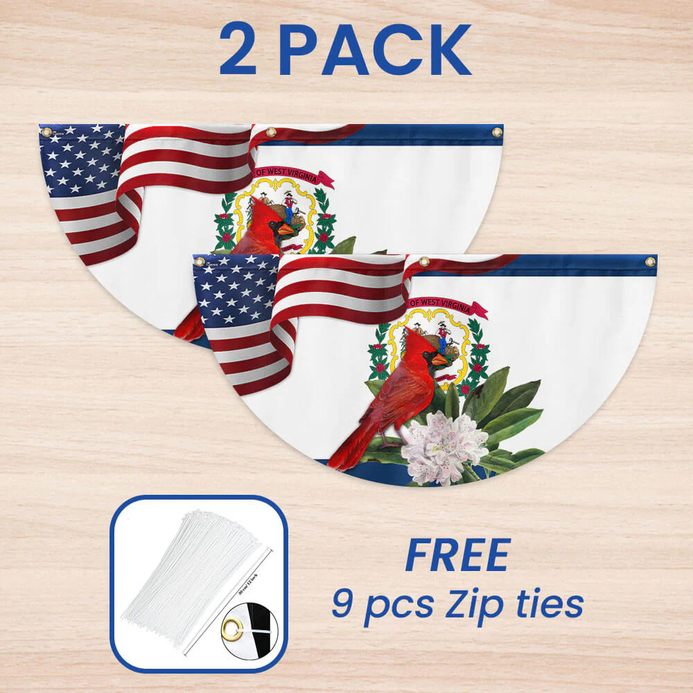 West Virginia Cardinal and Rhododendron Flower Non-Pleated Fan Flag