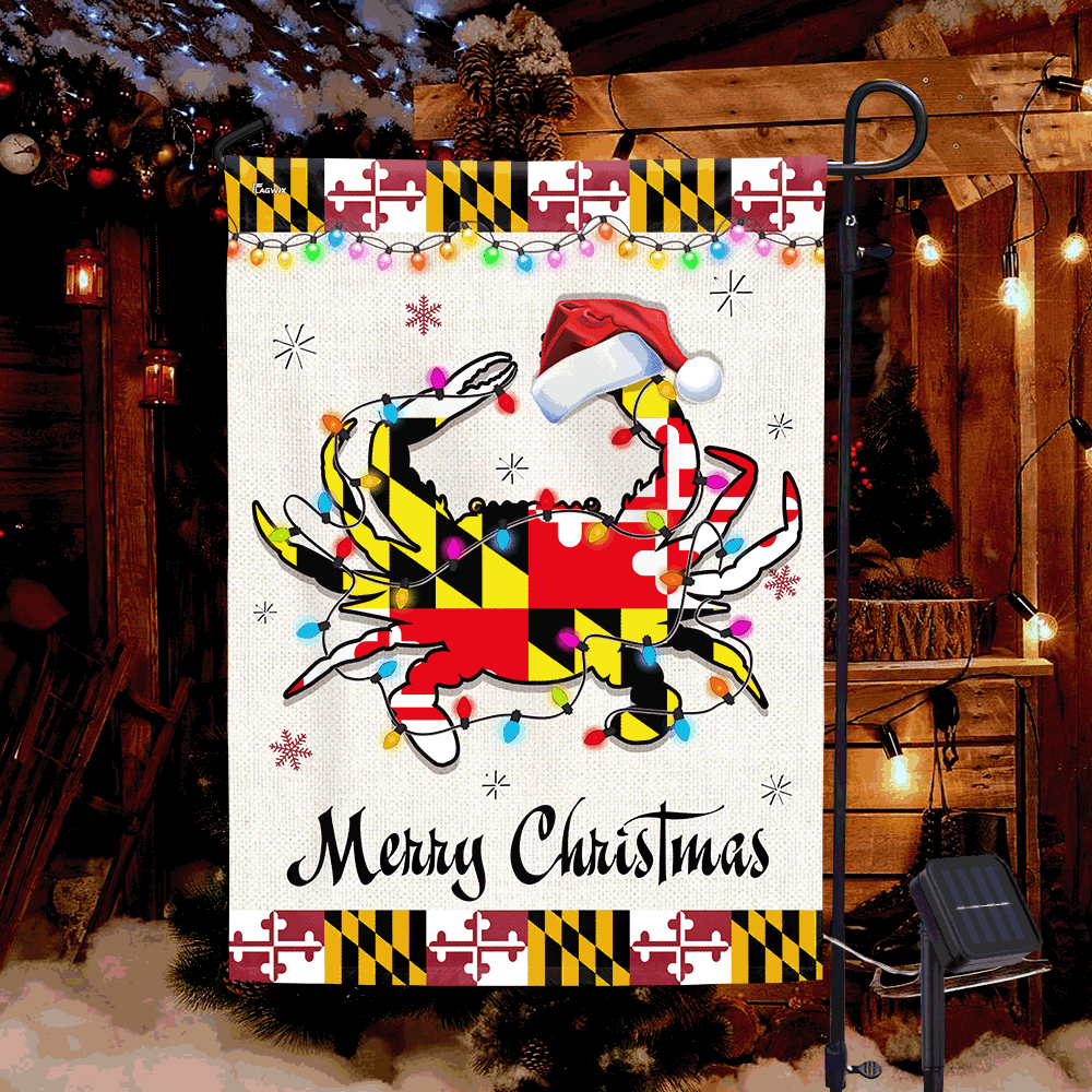 Maryland Crab Christmas Solar Led Garden Flag