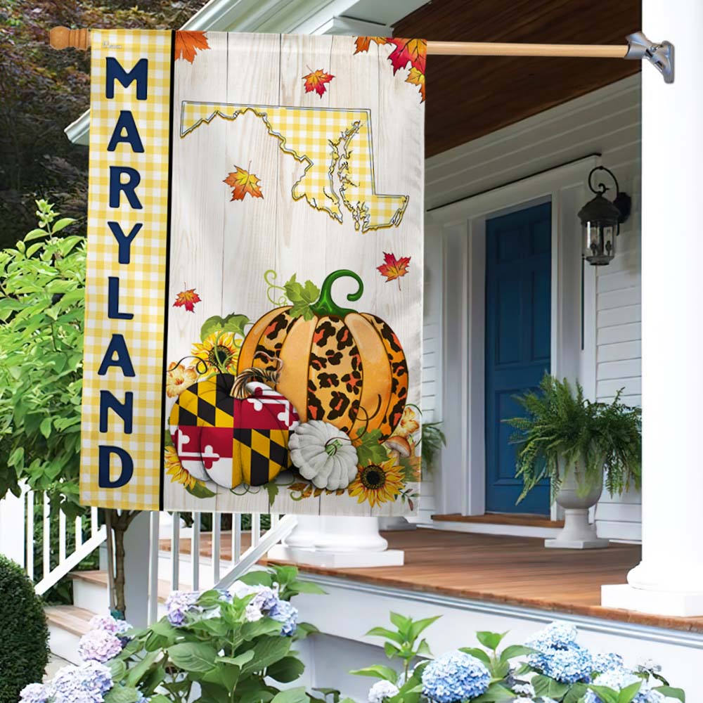 Maryland State Fall Thanksgiving Pumpkins Flag MLN1737Fv2