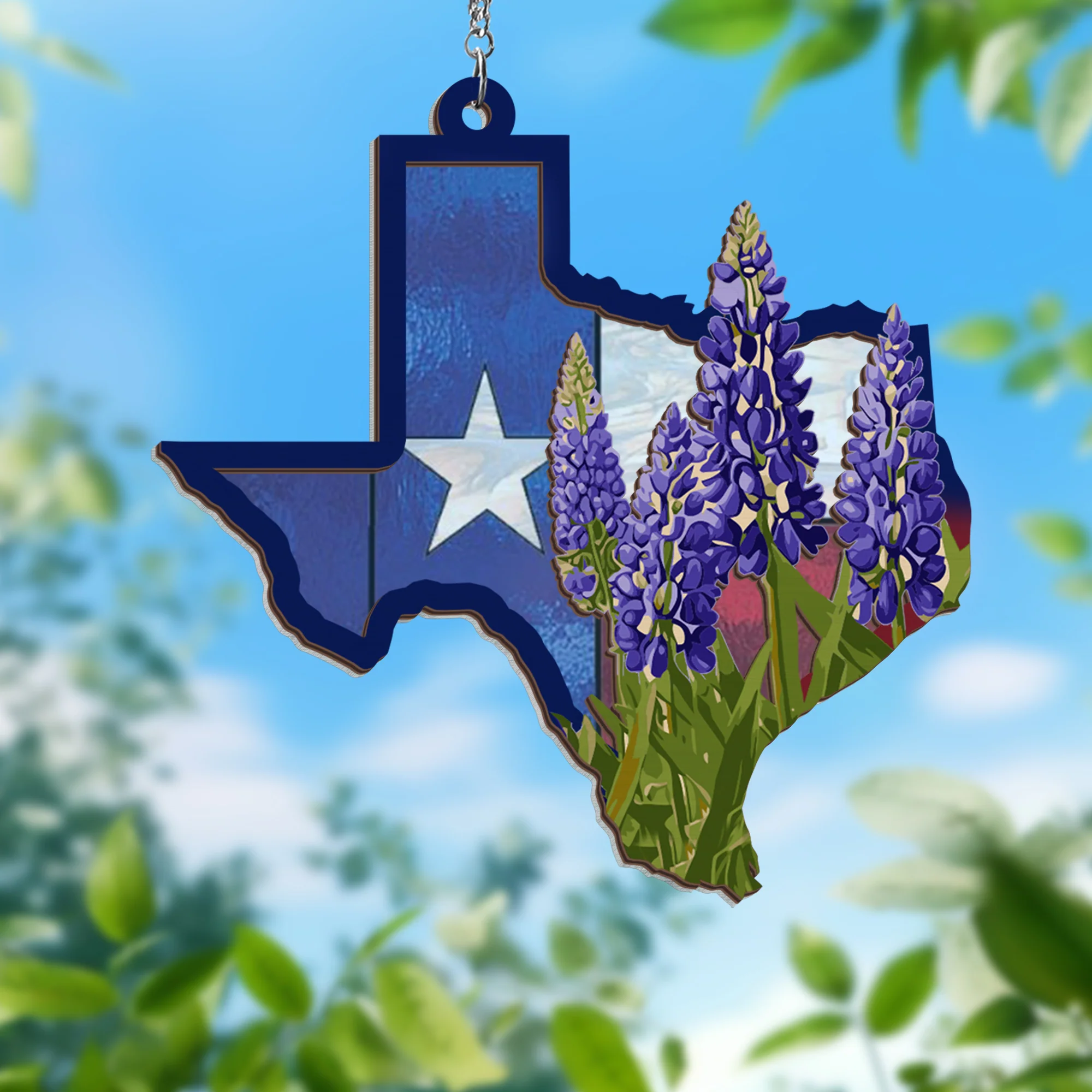 Texas Bluebonnet 2 Layered Hanging Suncatcher