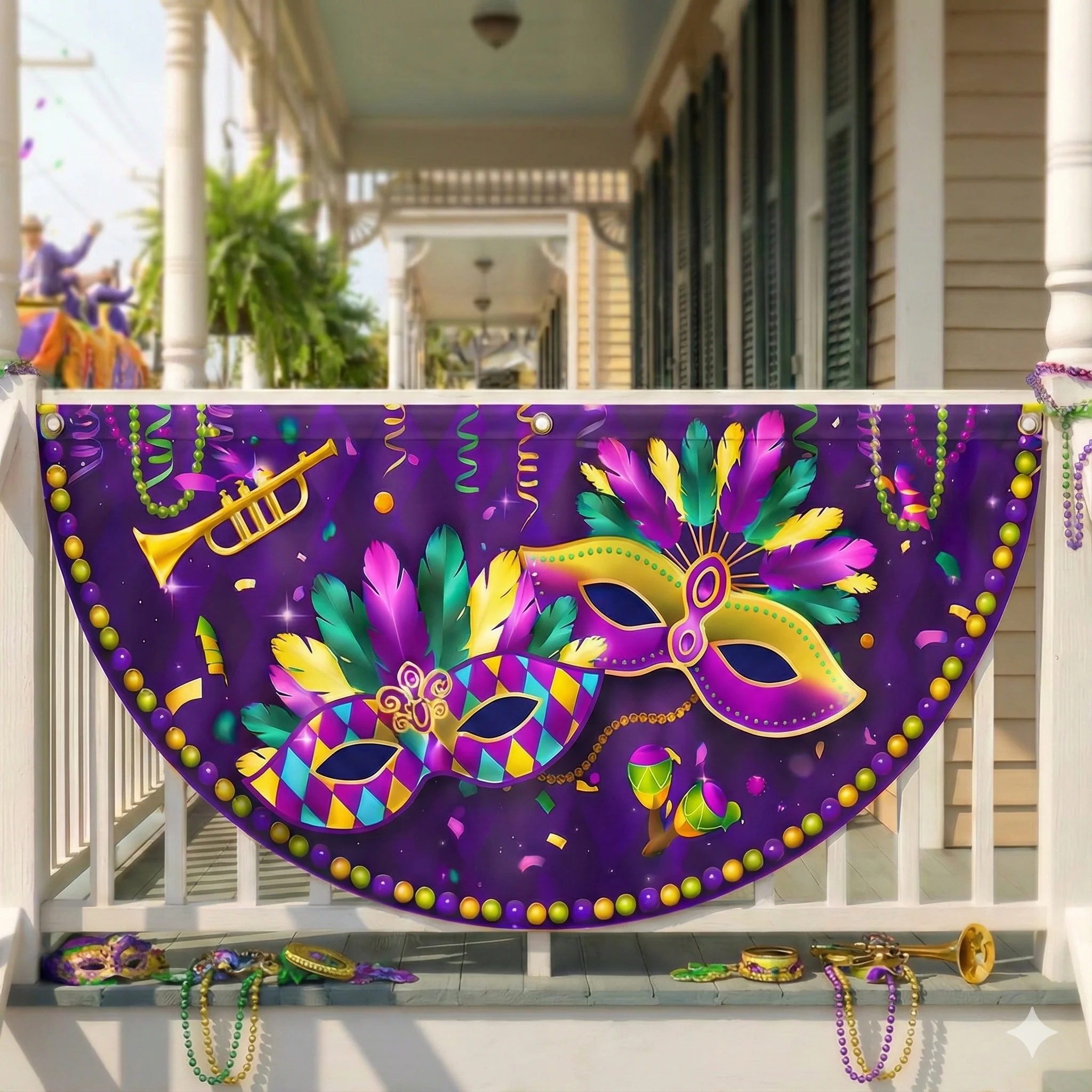 Louisiana Mardi Gras Fan Flag, Masks Beads Fat Tuesday Home Decor