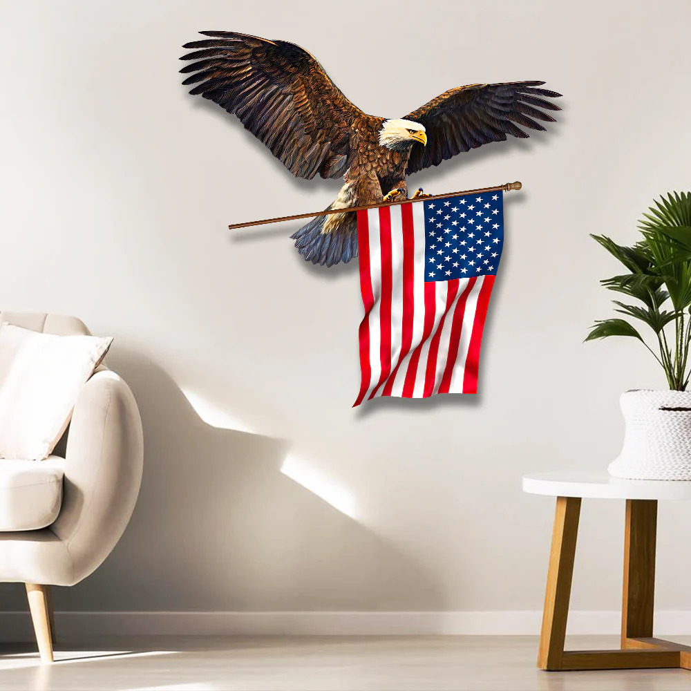 Eagle With American Flag Hanging Metal Sign, Patriotic home and garden decor