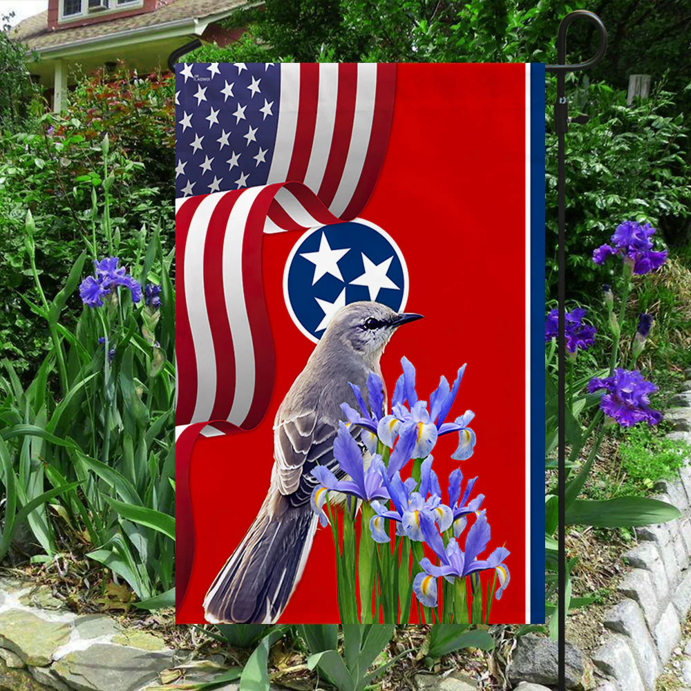 Tennessee State Mockingbird and Iris Flower Flag 3-Day Shipping