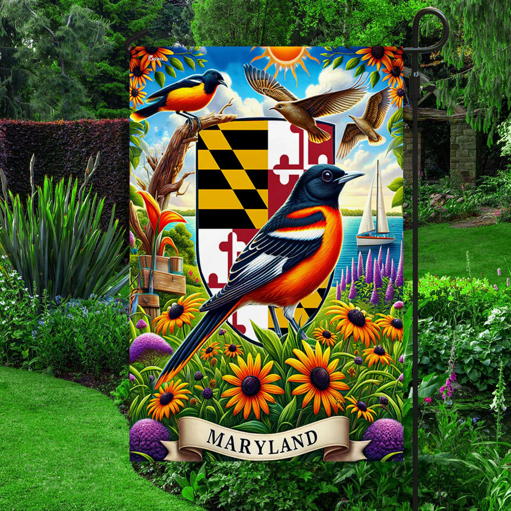 Bimipi Maryland with Baltimore Oriole, the Black-Eyed Susan, Chesapeake Bay and Sailboat Flag