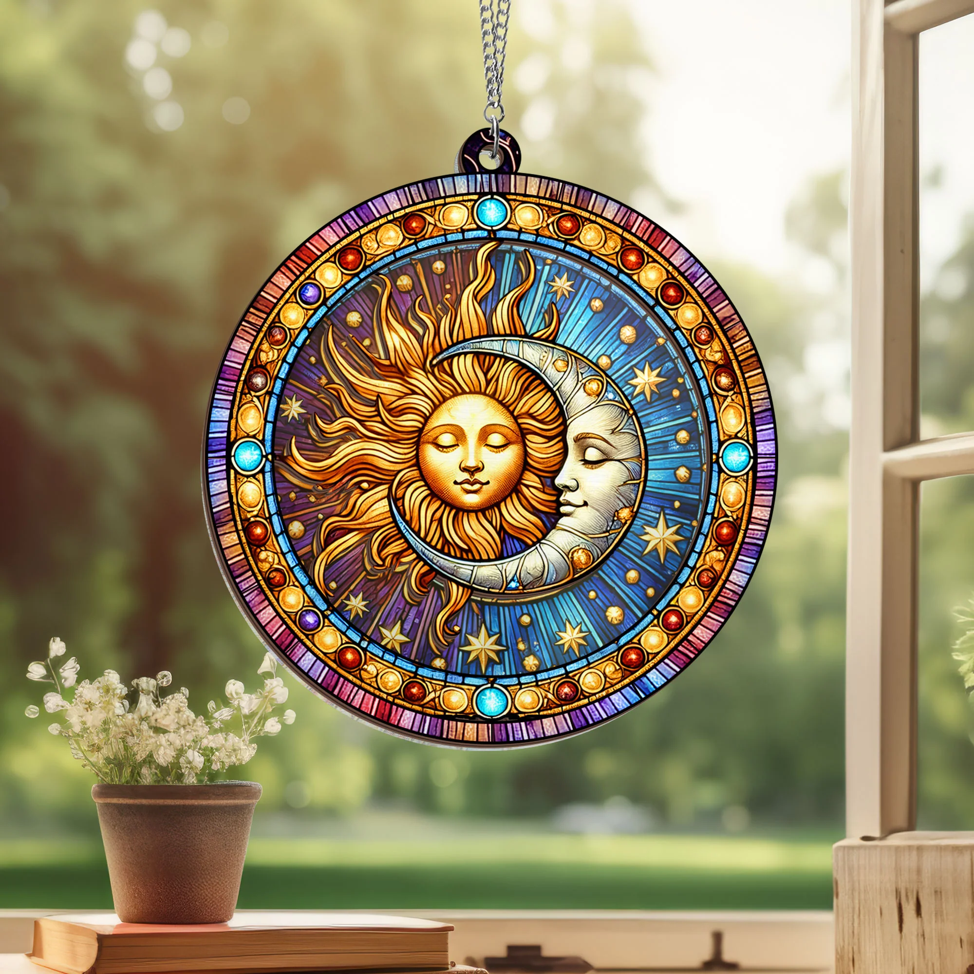 Sun and Moon Hippie 2 Layered Hanging Suncatcher