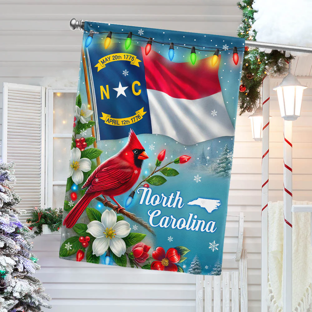 North Carolina State Christmas Cardinal and Dogwood Flower Flag