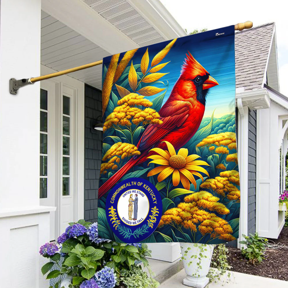 Bimipi  Kentucky State Cardinal and Goldenrod Flower Flag