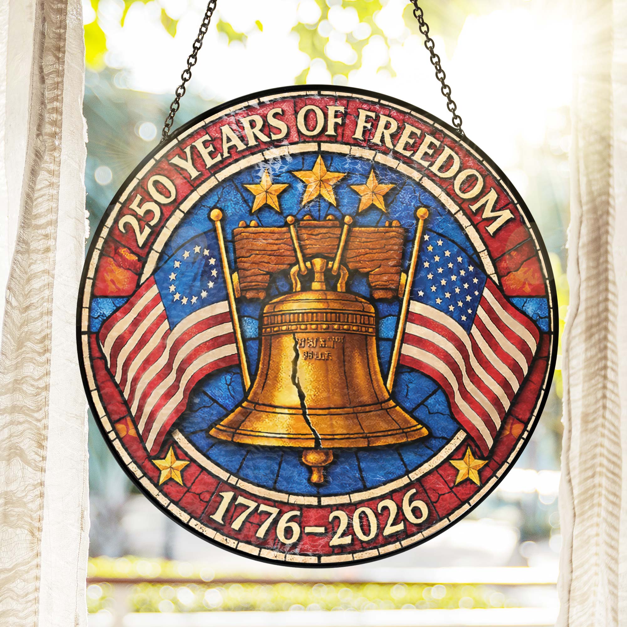 250 Years of Freedom Liberty Bell Stained Glass Suncatcher