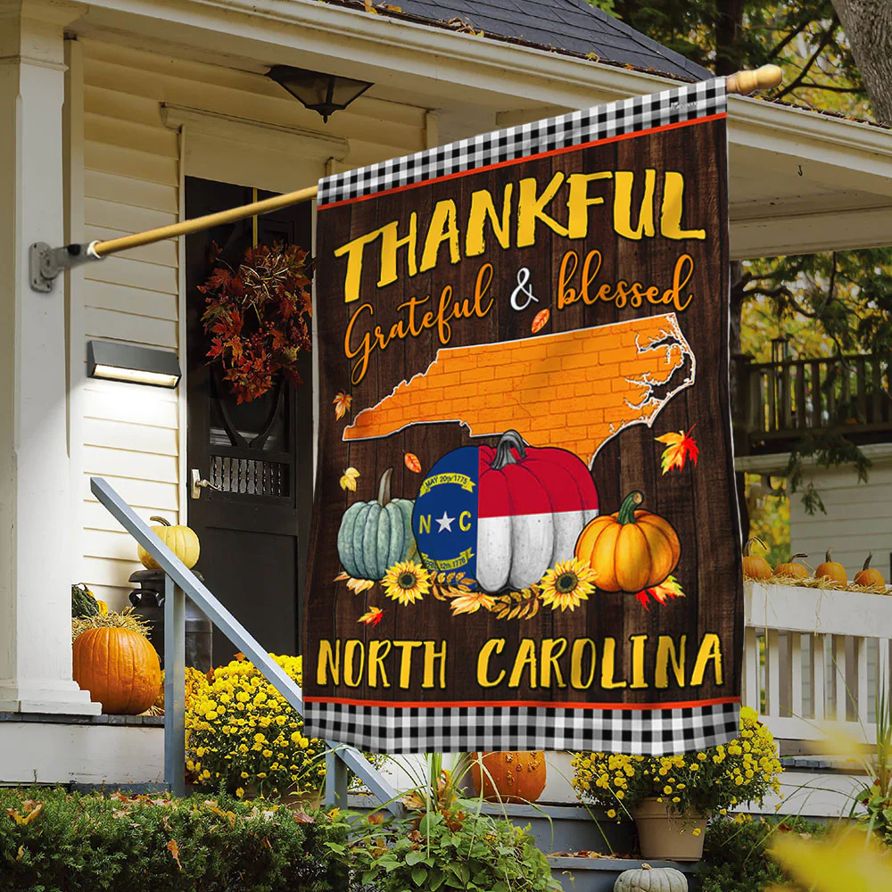 North Carolina Fall Flag Thankful Grateful and Blessed, Home and Garden decor